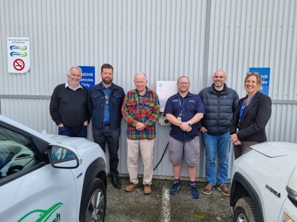 Local organisations attended an event at Wairau Hospital to welcome a new electric vehicle and charging port