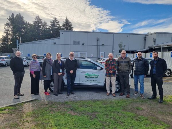 Representatives from local organisations attended an event at Wairau Hospital to welcome Marlborough Community Vehicle Trusts new electic vehicle and charging port